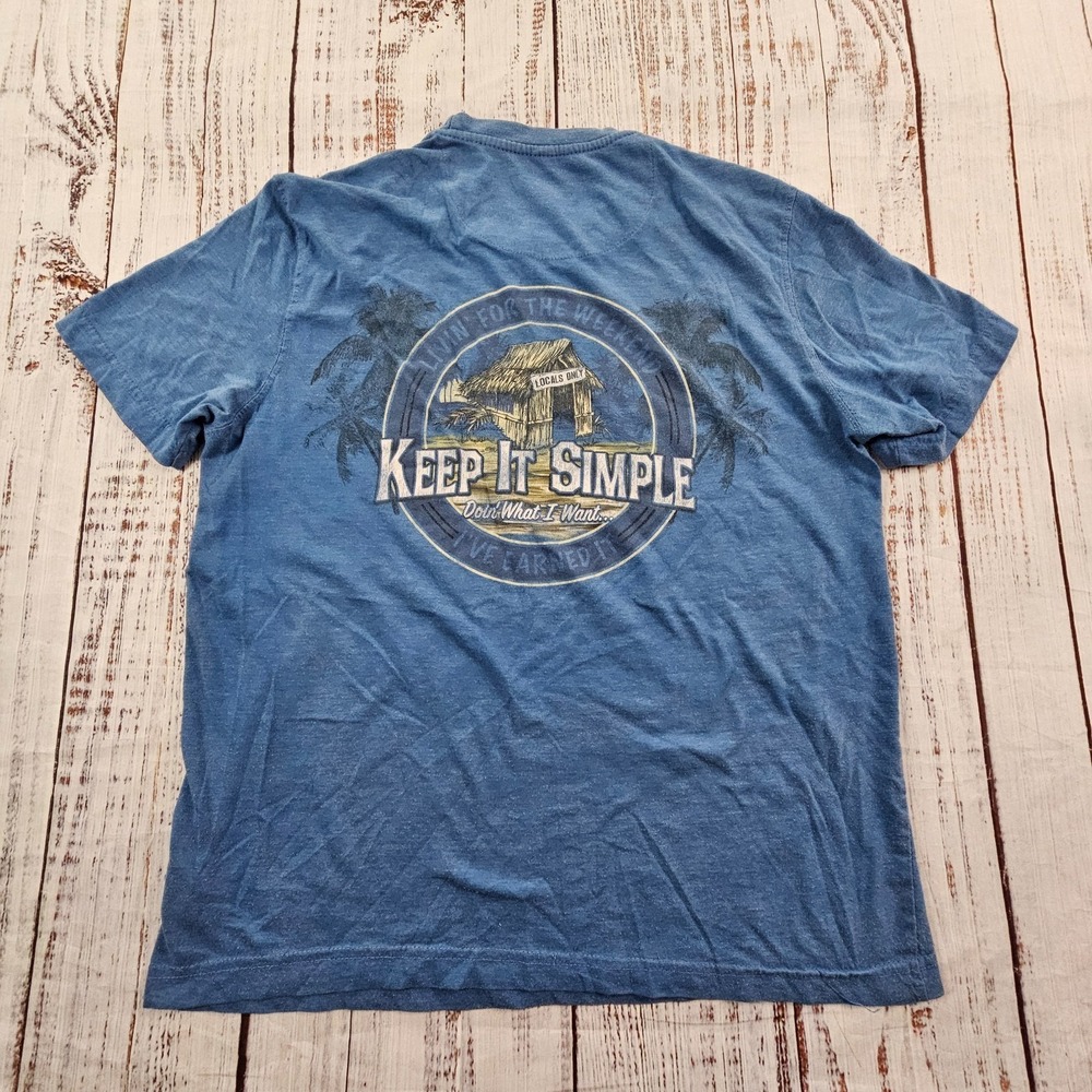 Island Shores Keep it Simple‎ Blue Short Sleeve Cotton Blend T-Shirt Men's S